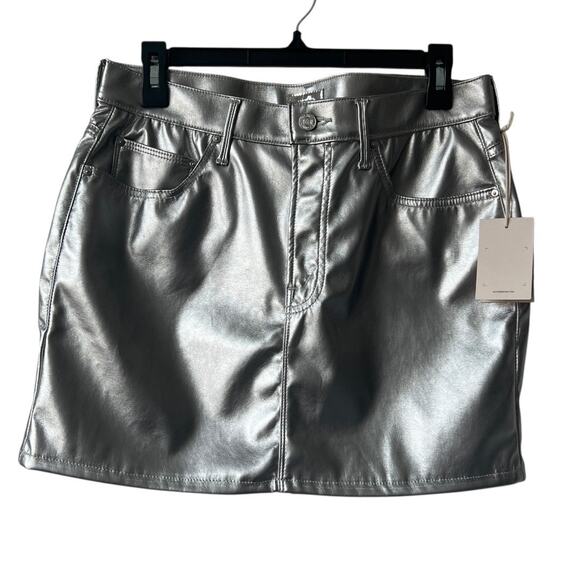 Mother The Vagabond Zip Mini Skirt Faux Leather In Silver Dagger Size 32 - Picture 4 of 13
